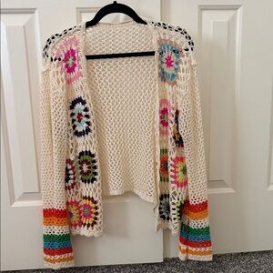 Colorful Crochet Open-Front Sweater